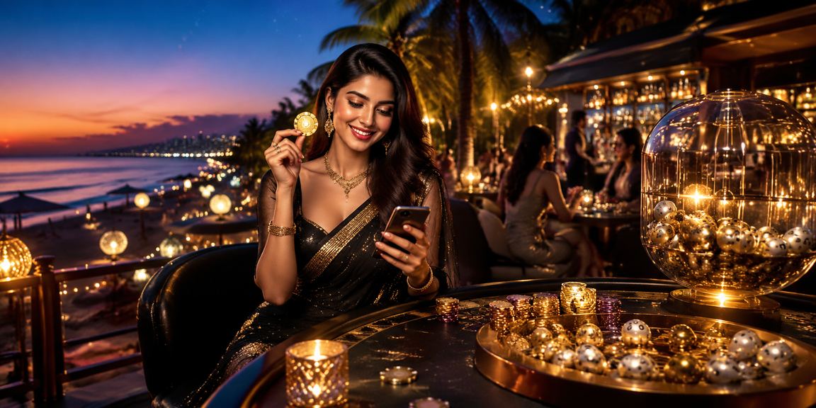 Goa beach with bright lottery and casino atmosphere