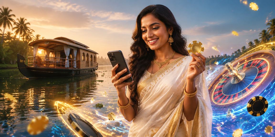 Mobile user playing slots by Kerala backwaters showcasing seamless mobile interface